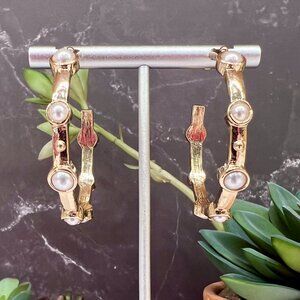 "Kathy" NEW Gold Pearl Statement Hoop Fashion Earrings